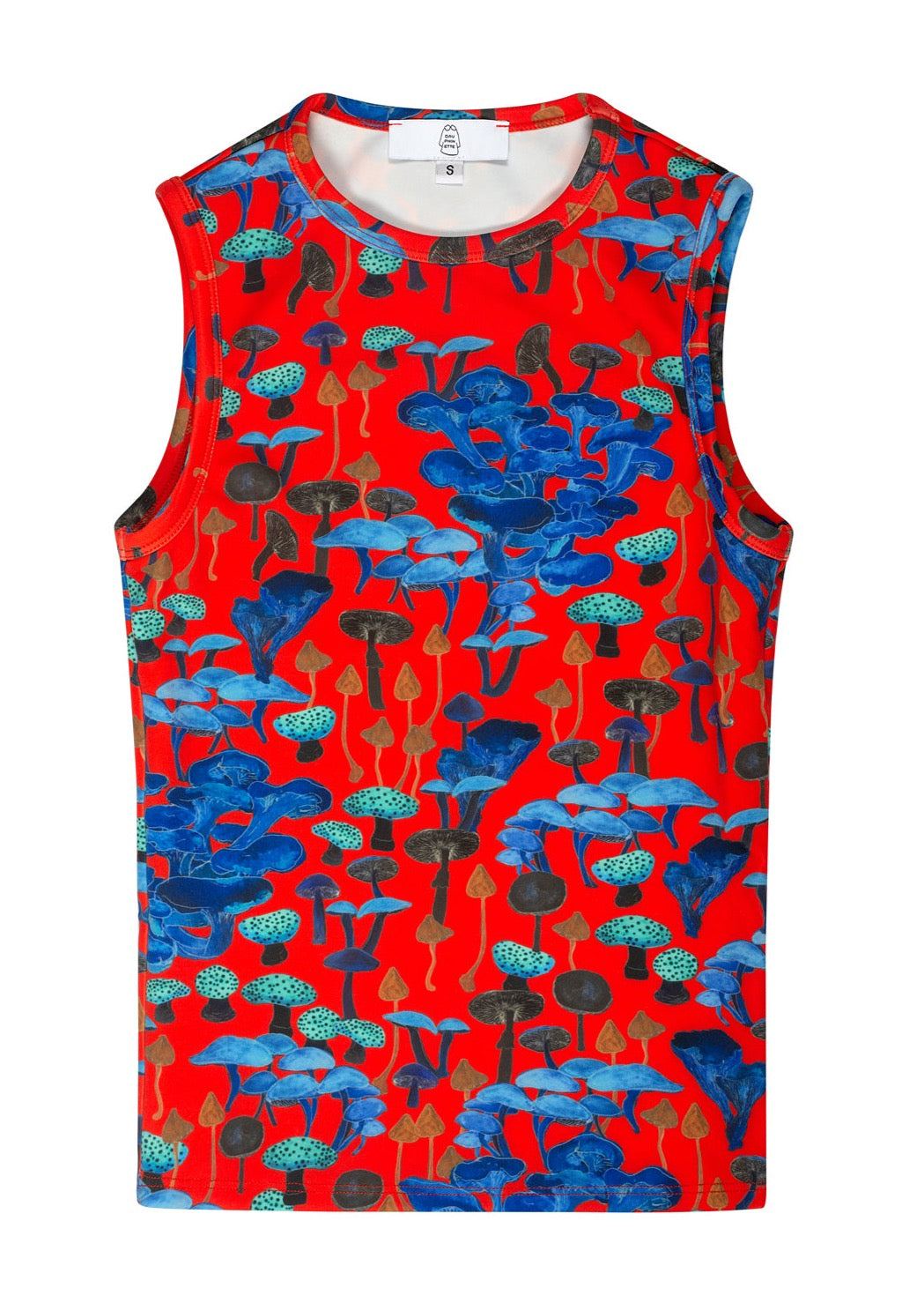 The platonically ideal high-cut tank top in our never-before-seen Cherry Death Cap for Cutie printed jersey. Hand-illustrated print by designer Olivia Cheng