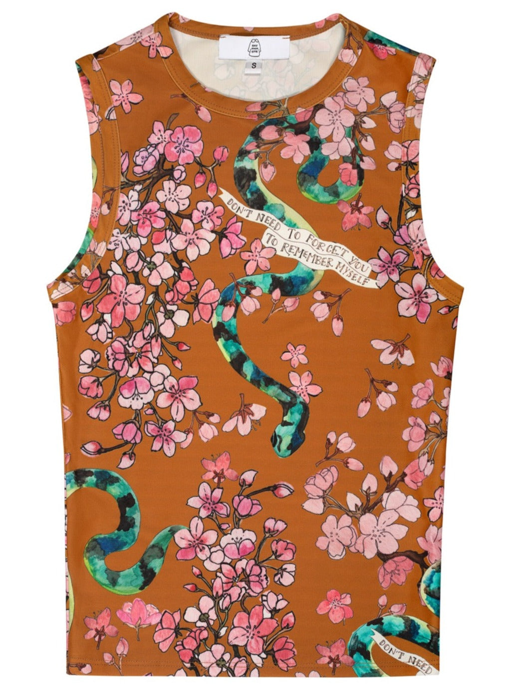 The platonically ideal high-cut tank top in our never-before-seen Whiskey Cherry Blossoms printed jersey. Hand-illustrated print by designer Olivia Cheng, made with surplus fabric found at our studio.