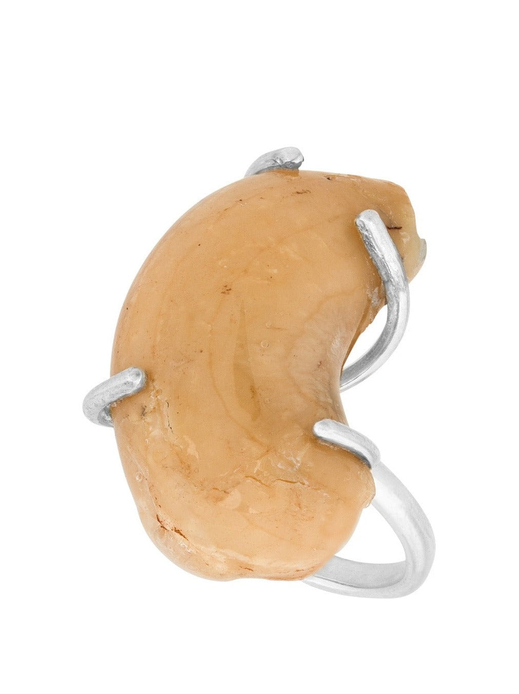 Cashew dipped in resin on silver ring band.