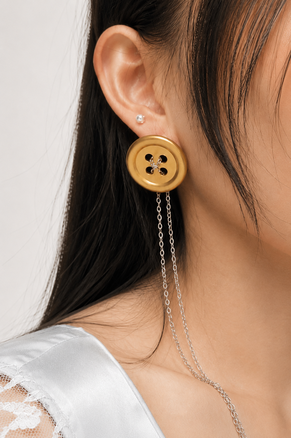 Button Earrings in Brushed Gold