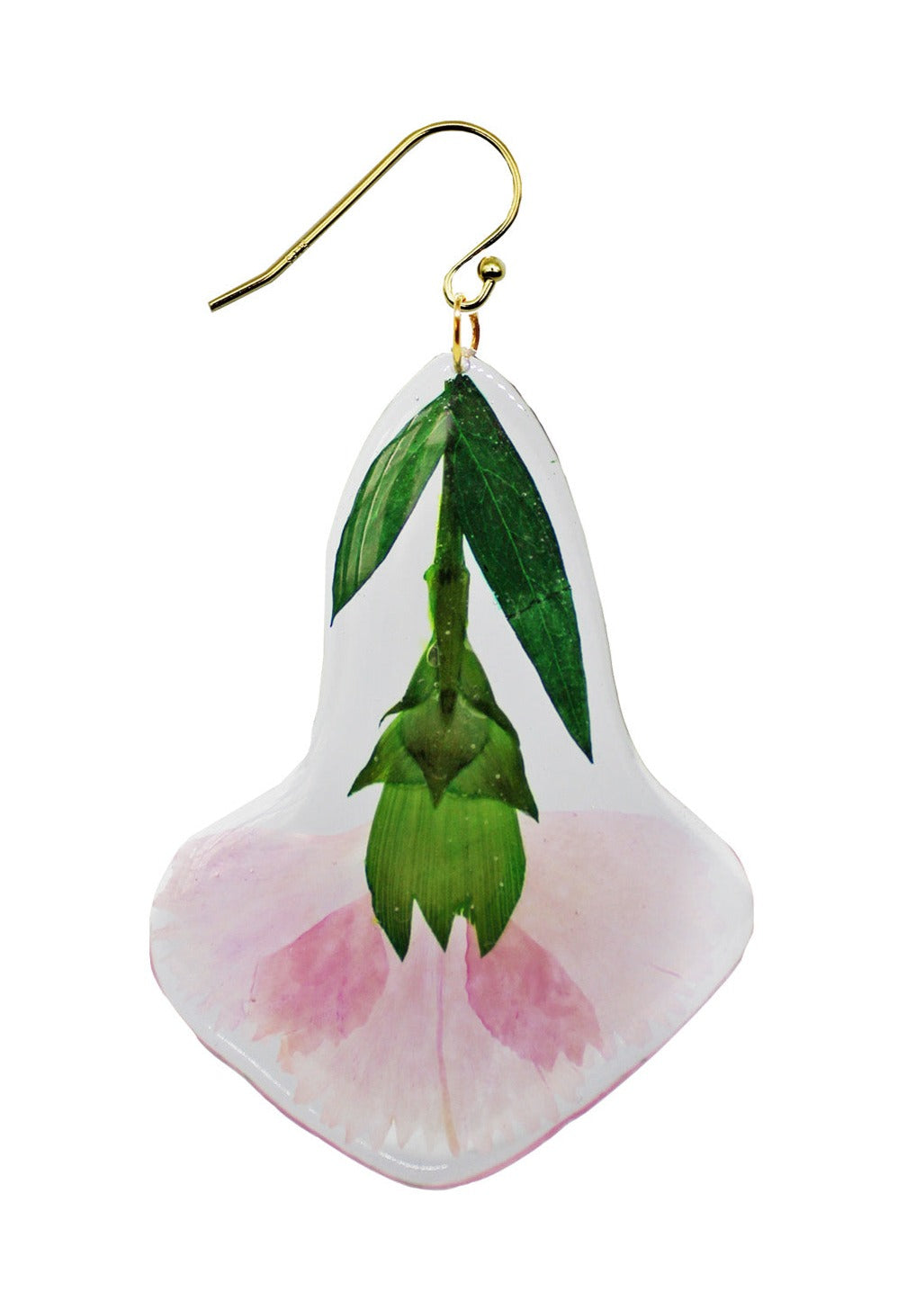 Resin Coated Blush Pink Carnation with Green stem on a French Hook Earring