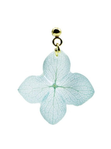Resin coated light blue hydrangea on stud earring
