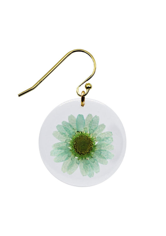 Neon Mint Mini daisy flower suspended in eco-friendly resin.