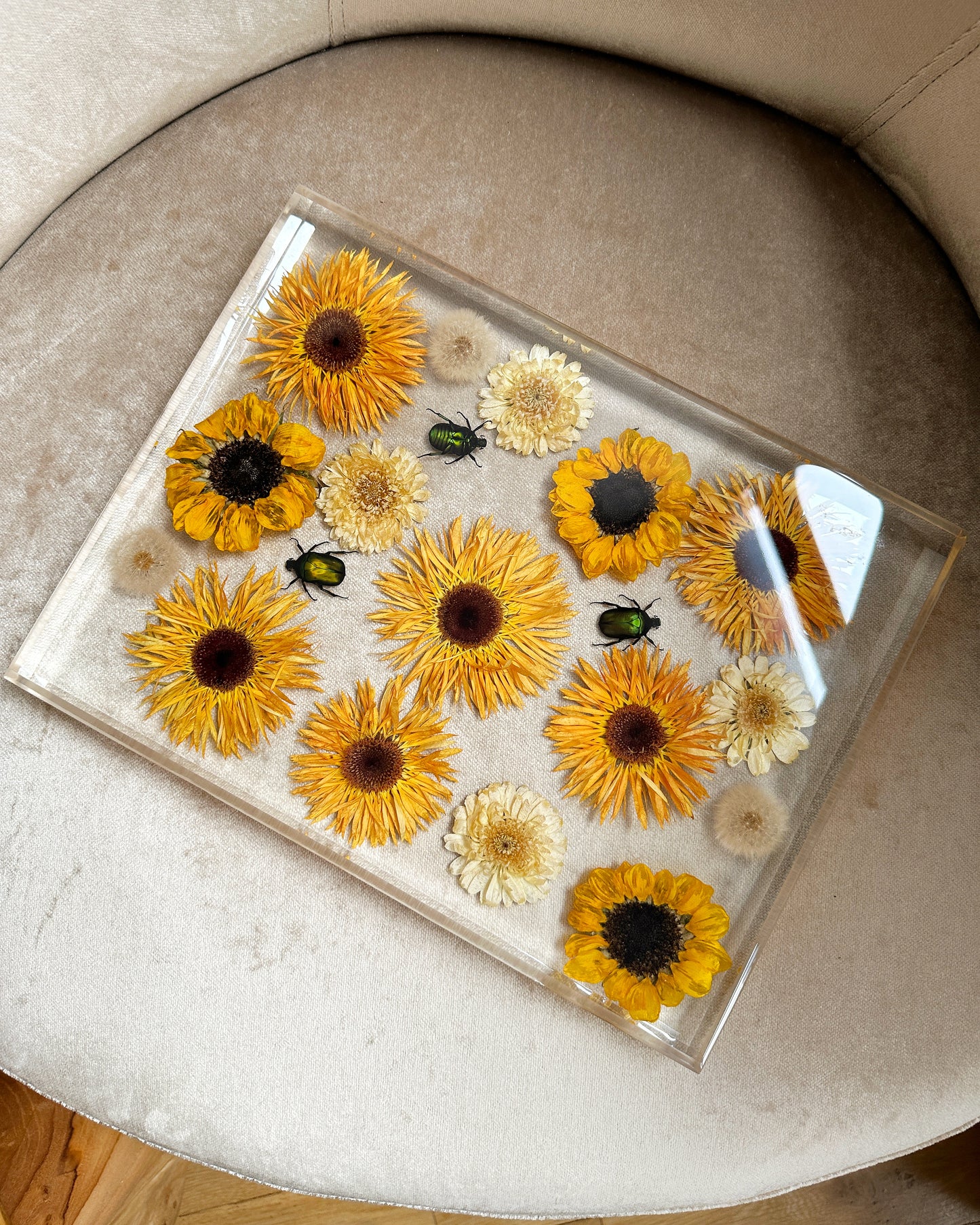 Sunflowers & Beetles Tray- OOAK