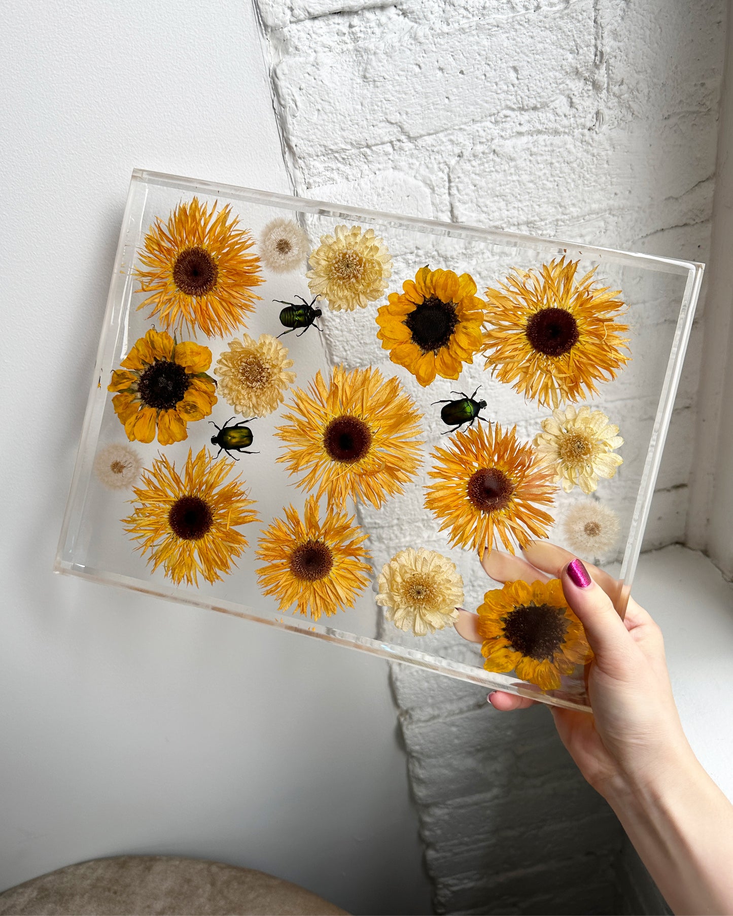 Sunflowers & Beetles Tray- OOAK