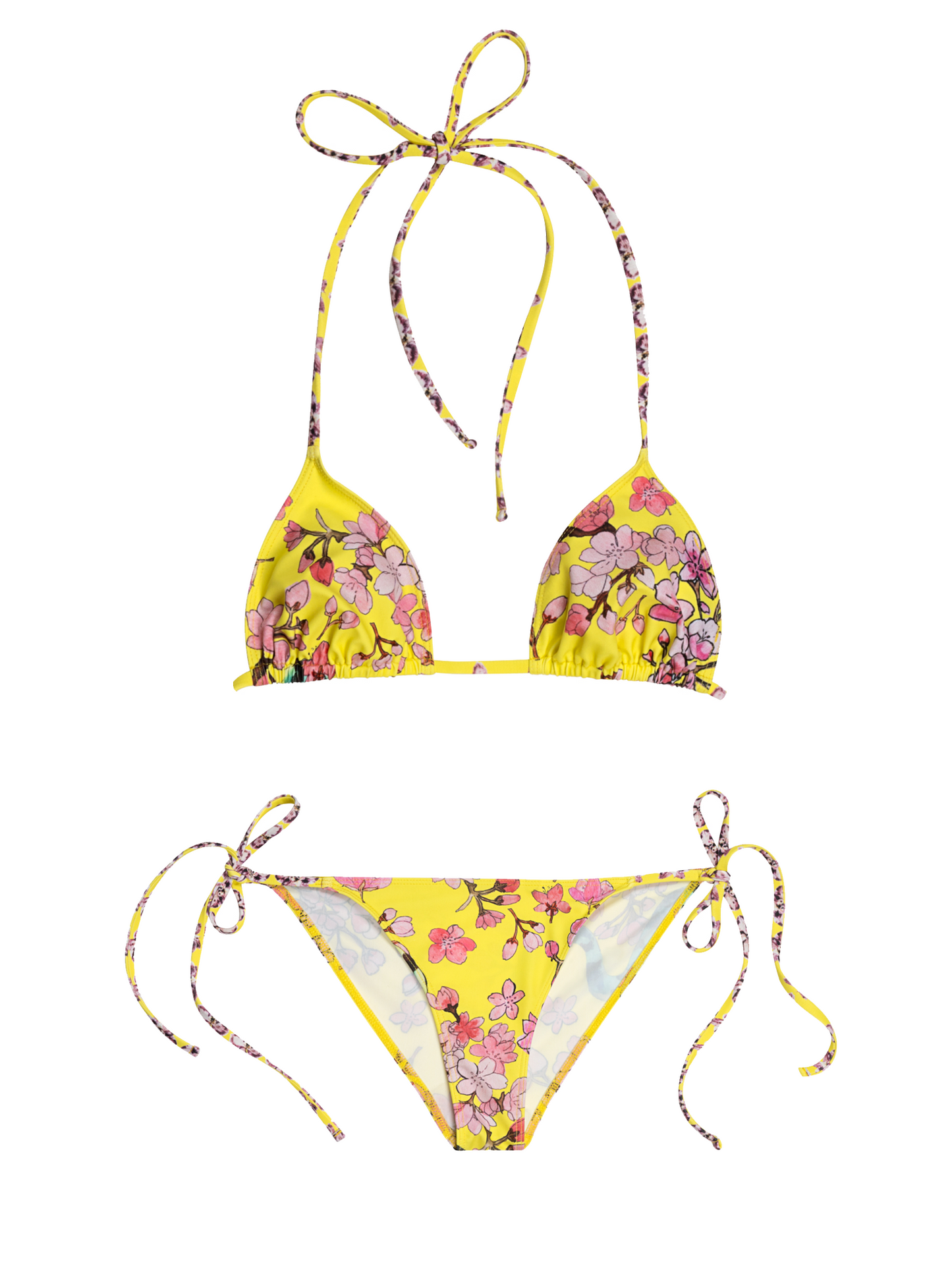 Side-Tie Swim Bottoms in Electric Cherry Blossoms