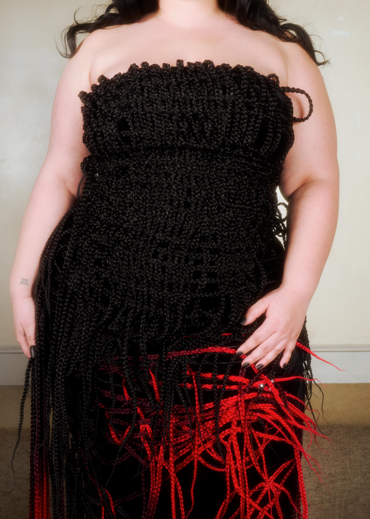 Basketwoven Hair Velvet Column Dress