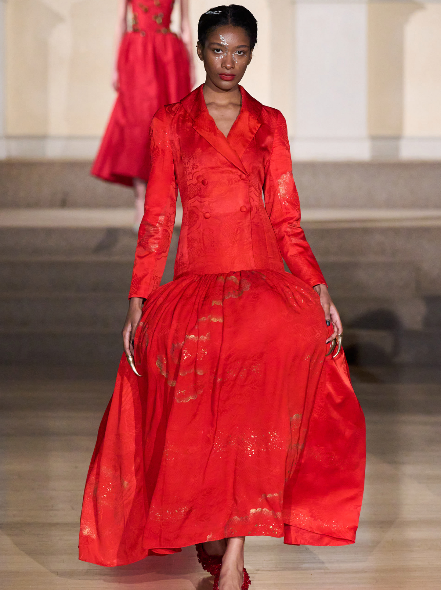 Joan Dress in Red Kimono Silk