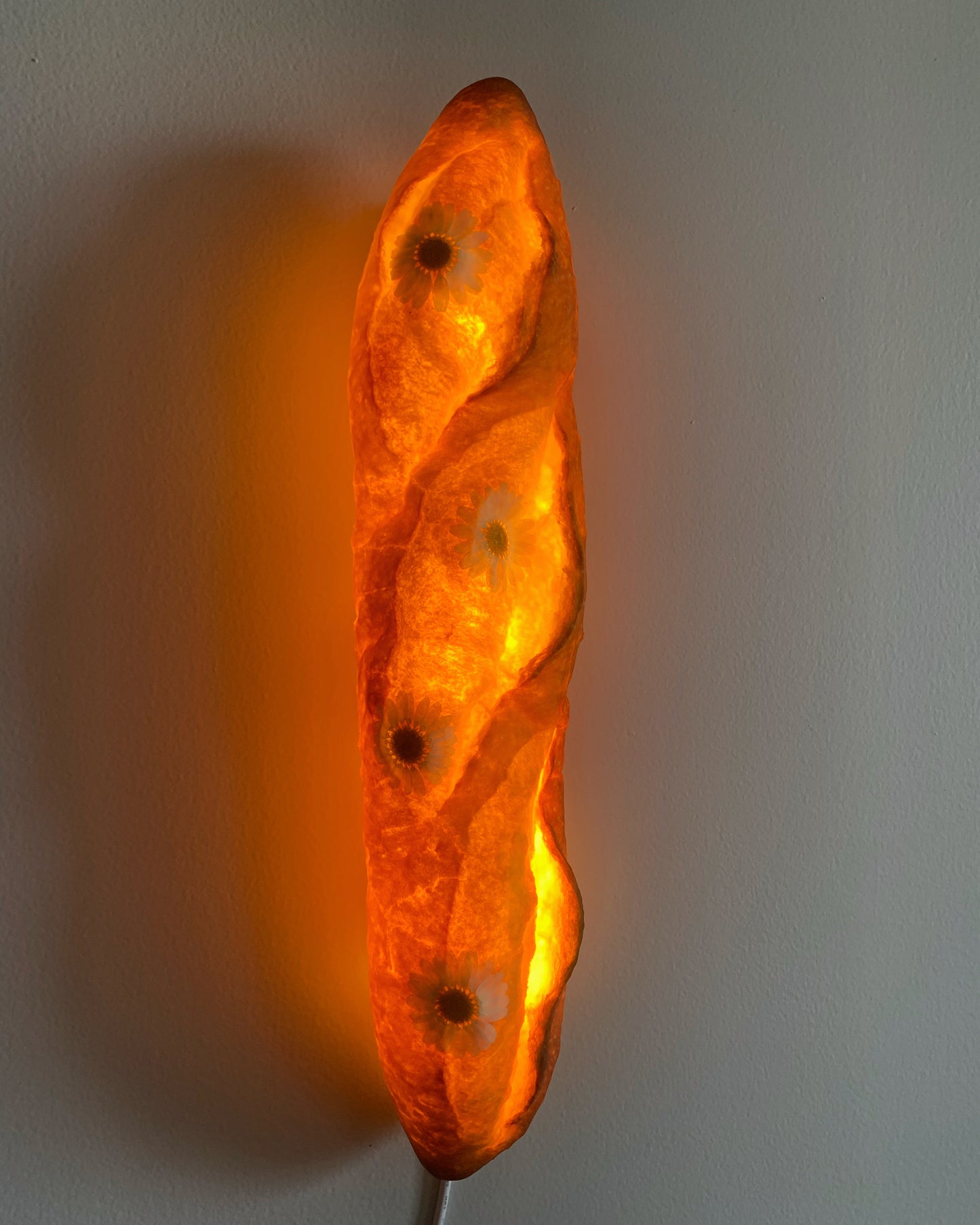 Lit up Eco Resin encased Batard Lamp with White daisy flowers