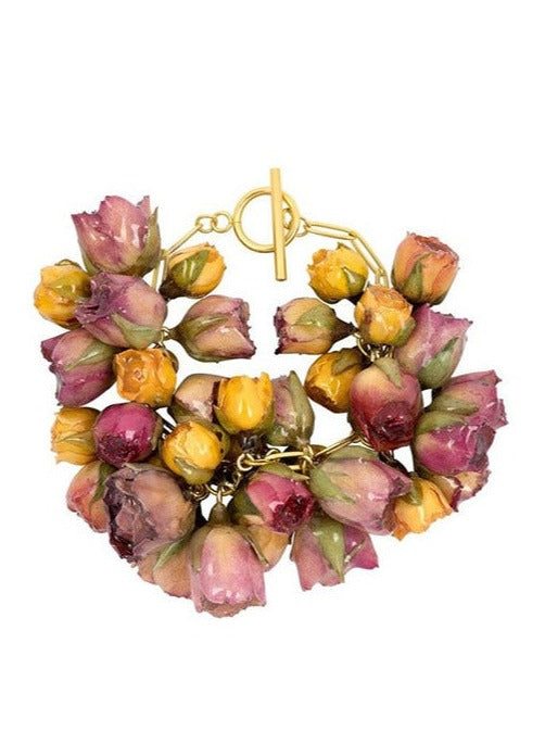 Over two dozen roses, suspended from a gold-plated stainless steel Albert chain.