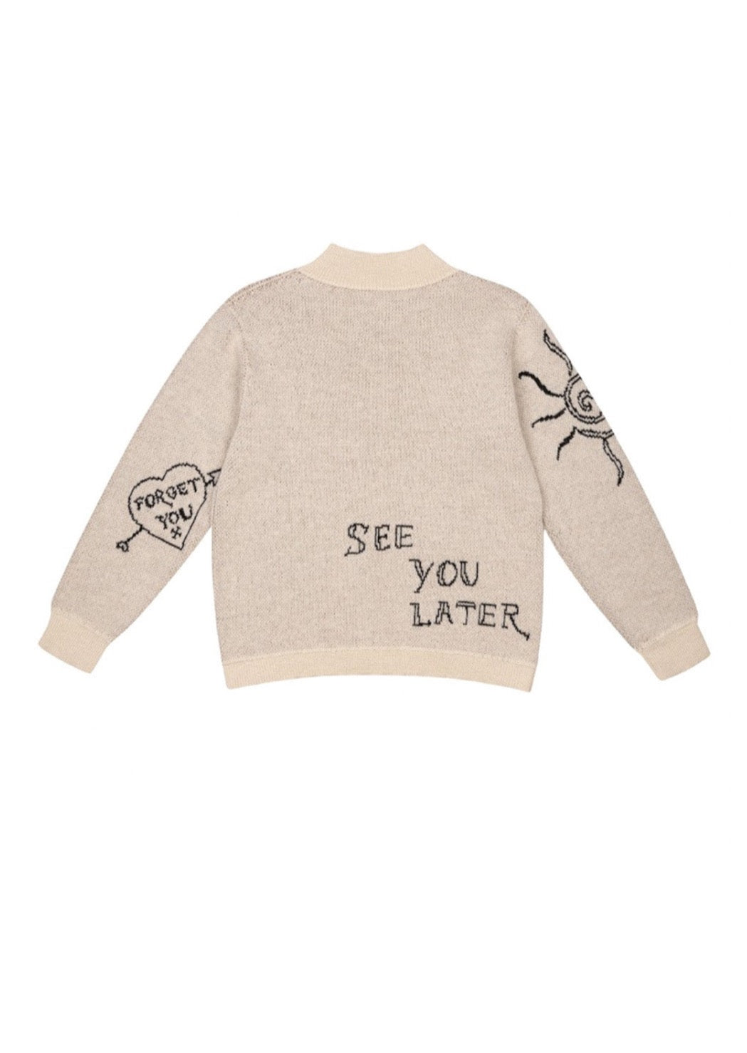 Mock neck sweater with jacquard tattoo print illustrated by designer Olivia Cheng. 