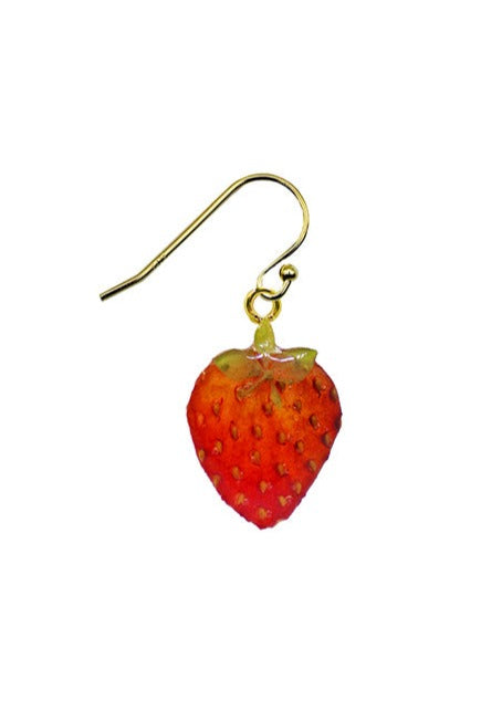 Resin Coated miniature Red Strawberry on a French Hook Earring