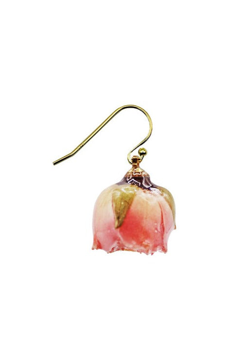 Resin Coated Pink Sakura Rosebud on a French Hook Earring