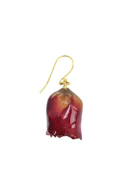 Resin Coated Maroon Vampire Rosebud on a French Hook Earring