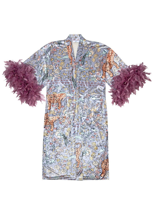 Cabinet Print Robe with Feathers