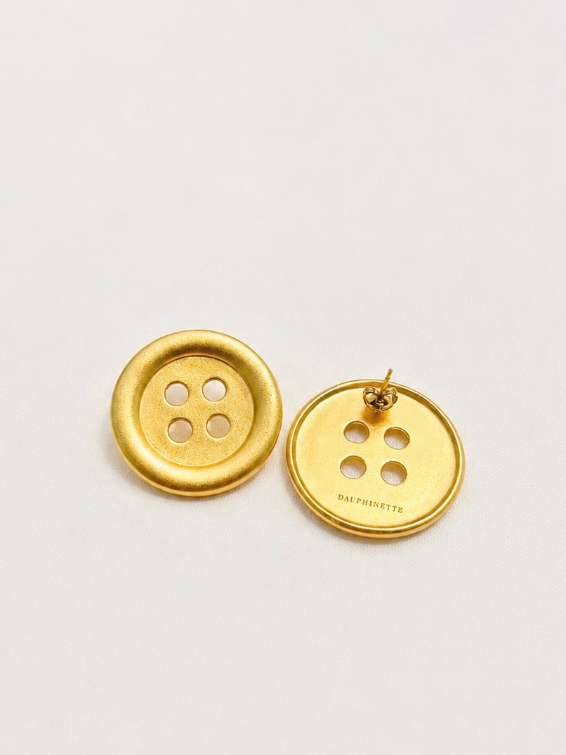 Button Earrings in Brushed Gold