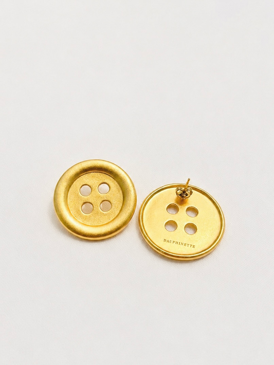 Button Earrings in Brushed Gold