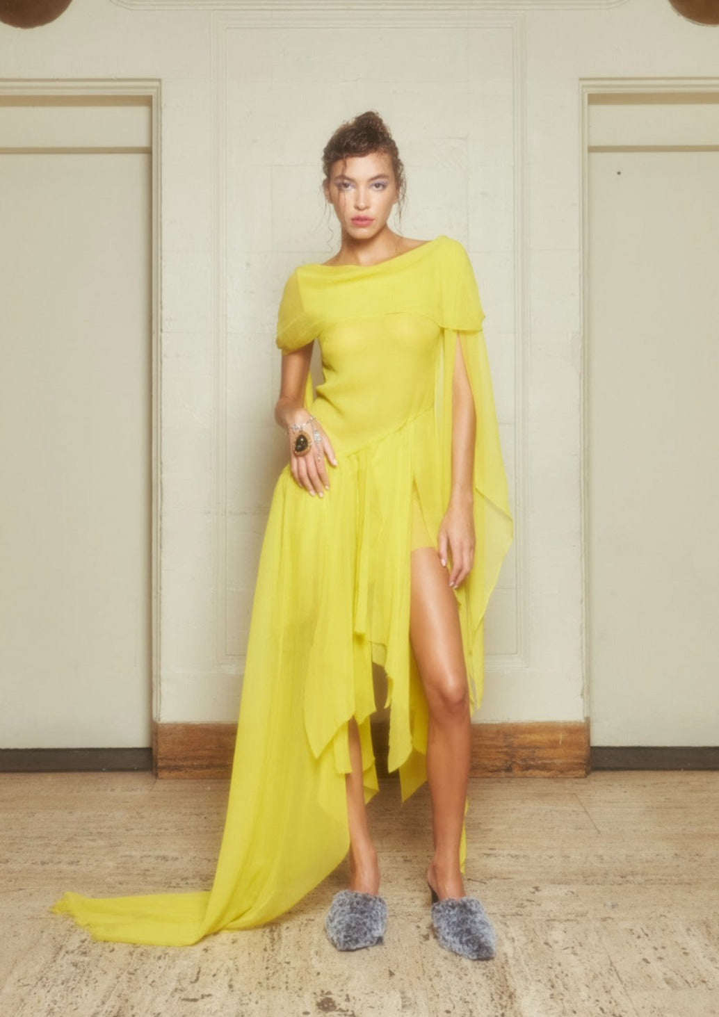 Eleanor Dress in Chartreuse Silk