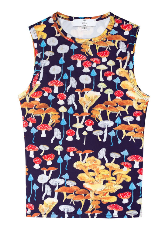 The platonically ideal high-cut tank top in our never-before-seen Death Cap for Cutie printed jersey. Hand-illustrated print by designer Olivia Cheng, made with surplus fabric found at our studio.
