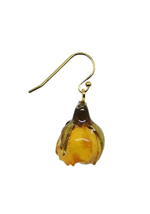 Resin Coated Yellow Buttercup Rosebud on a French Hook Earring