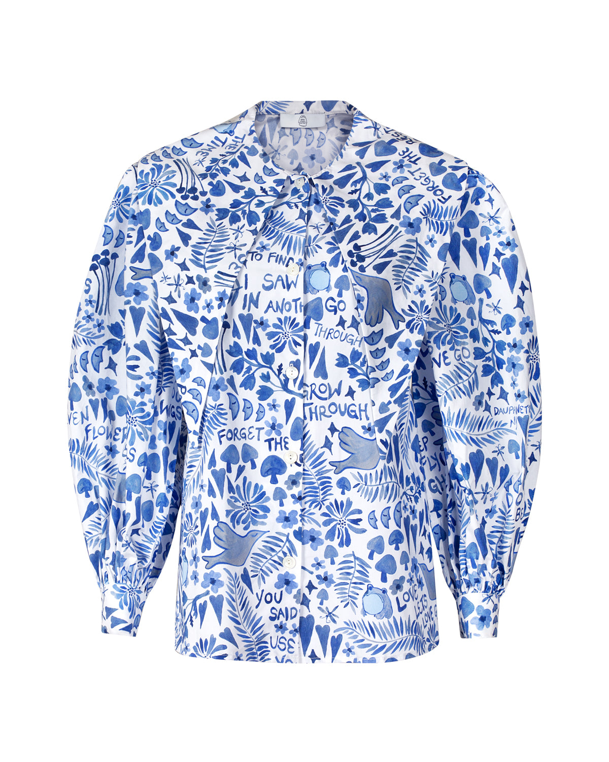 Chinoiserie-inspired, Lazy Boy Floral printed cotton button-down with exaggerated sleeves and collar