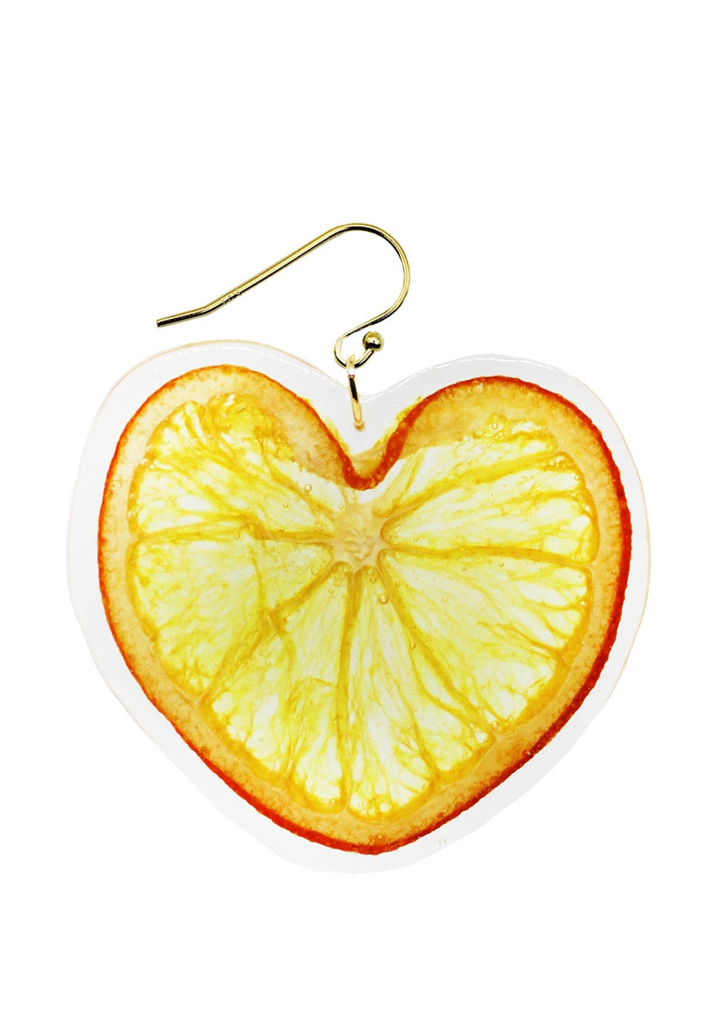 Resin Coated Heart Shaped Orange Slice on a French Hook Earring