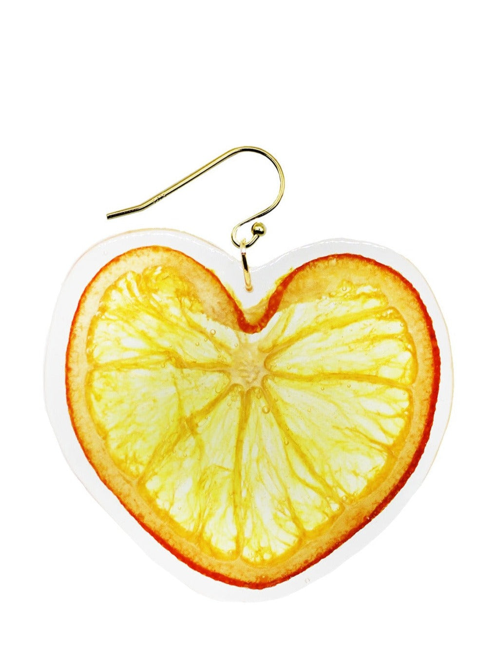 Resin Coated Heart Shaped Orange Slice on a French Hook Earring