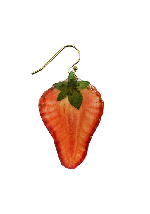 Resin Coated Slice of a Gourmet Strawberry on a French Hook Earring