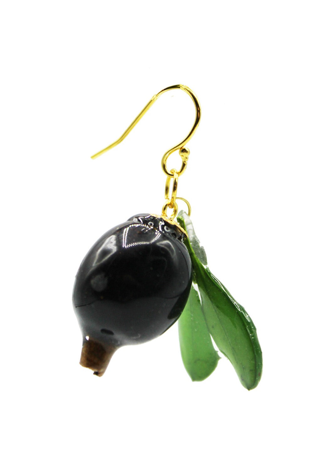 Resin Coated Boxwood Berry on French Hook Earring.