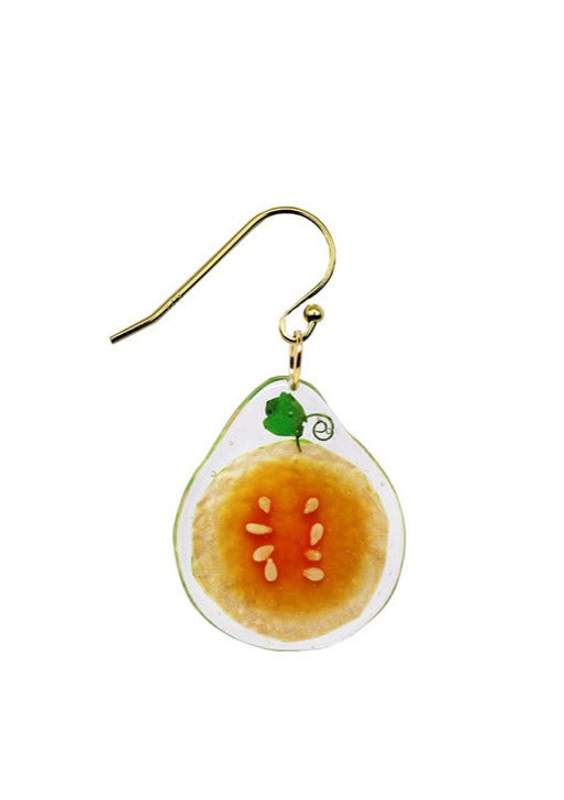 Resin Coated Miniature Round Cantaloupe on a French Hook Earring