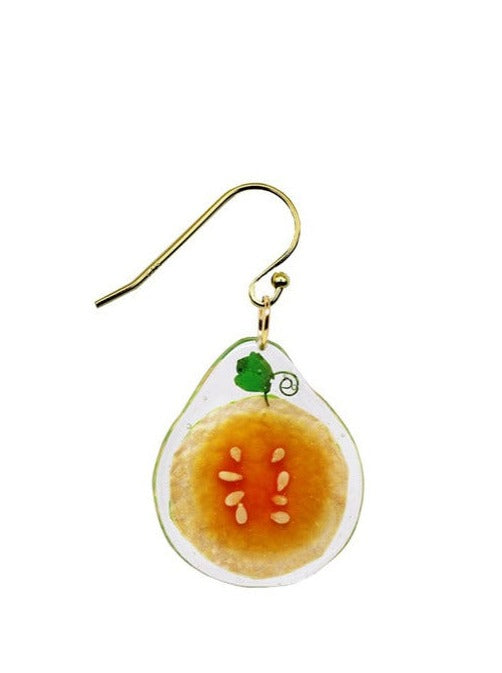 Resin Coated Miniature Round Cantaloupe on a French Hook Earring