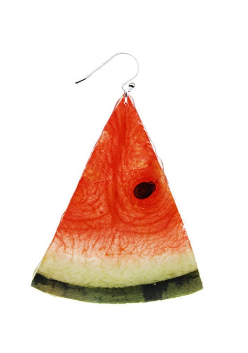 Resin Coated triangular slice of watermelon on a French Hook Earring