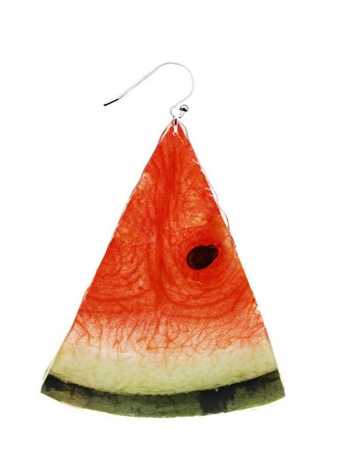 Resin Coated triangular slice of watermelon on a French Hook Earring