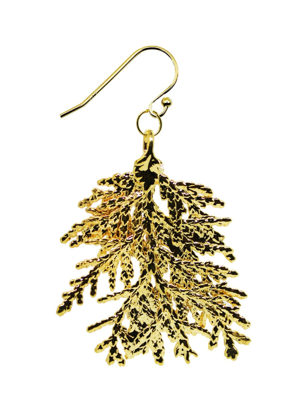 Cypress Leaf Electro-Plated with 24-Karat Gold on a French Hook Earring