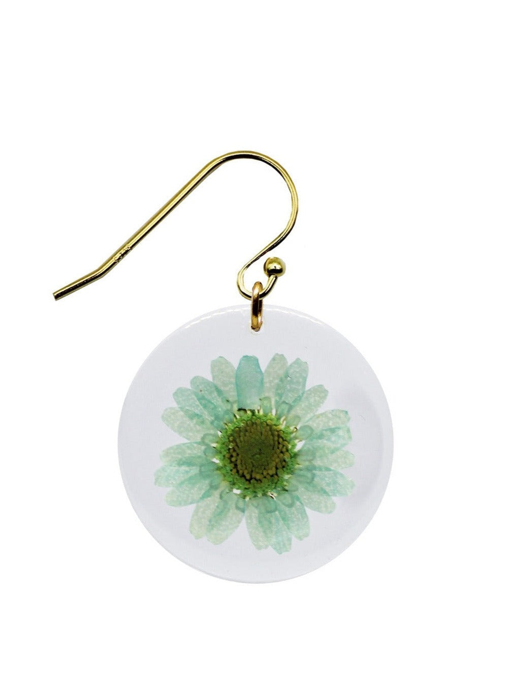 Neon Mint Mini daisy flower suspended in eco-friendly resin.