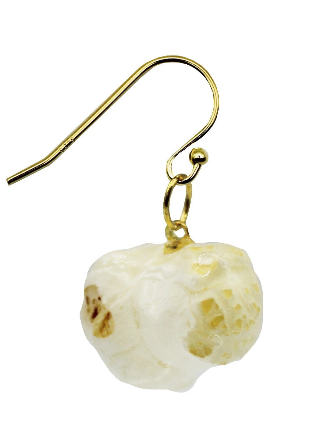 Resin Coated Piece of Popcorn on a French Hook Earring