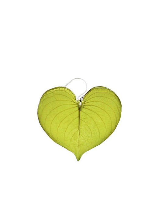 Resin coated Heart-shaped green leaf on french hook earring