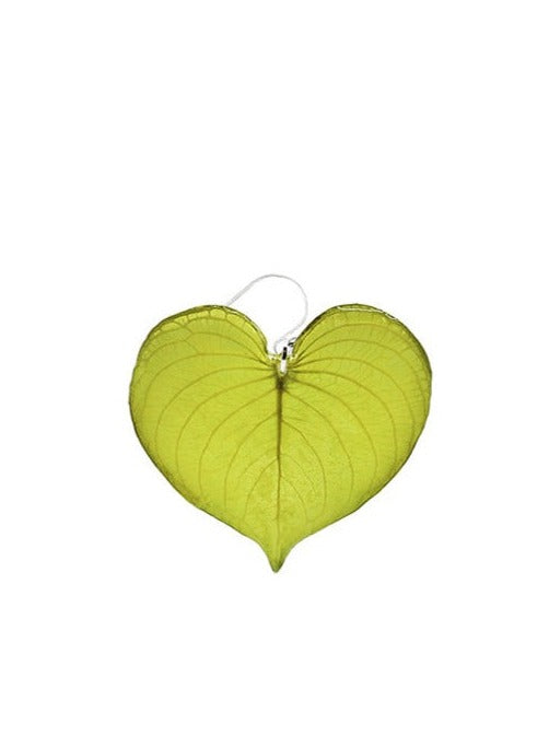 Resin coated Heart-shaped green leaf on french hook earring