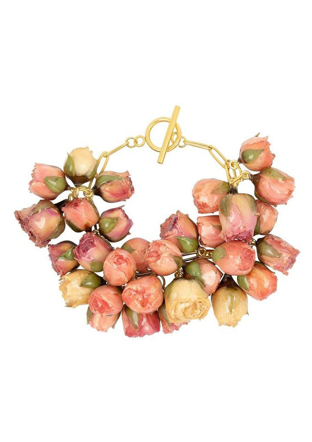 Over two dozen roses, suspended from a gold-plated stainless steel Albert chain.