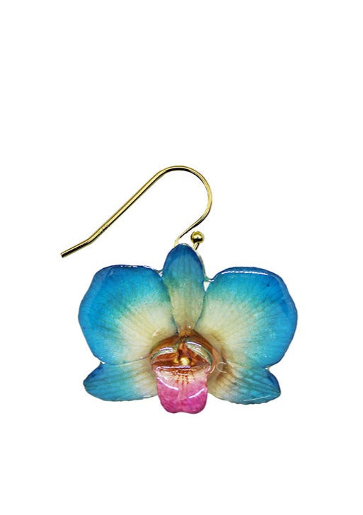 Resin Coated Pink, Yellow, and blue Ocean Orchid on a French Hook Earring