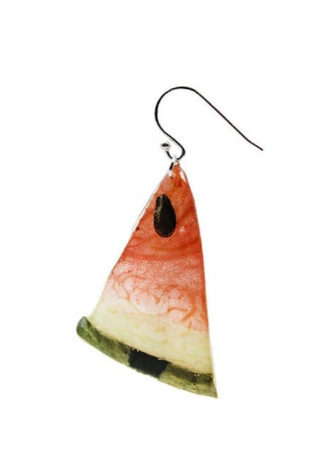 Resin Coated Miniature slice of watermelon on a French Hook Earring