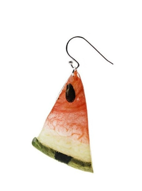 Resin Coated Miniature slice of watermelon on a French Hook Earring