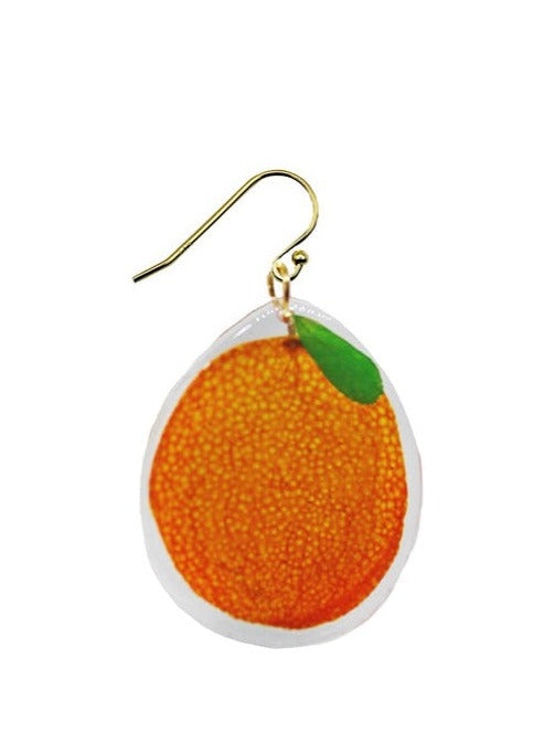 Resin Coated Whole Round Kumquat with green leaf on a French hook Earring