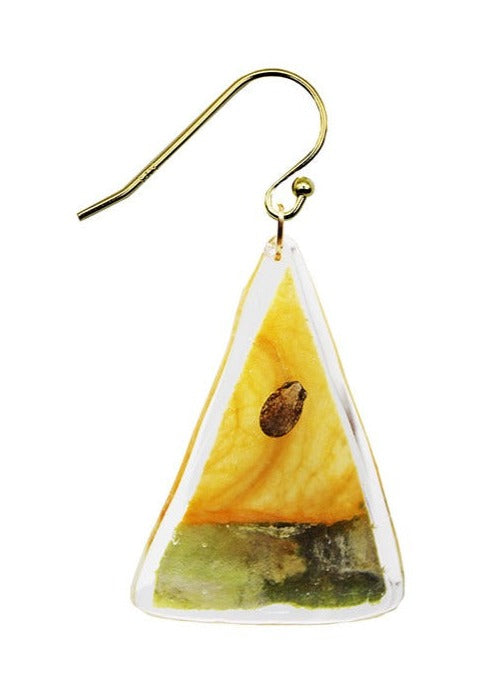 Resin Coated Miniature Triangular Slice of Golden Watermelon on a French Hook Earring