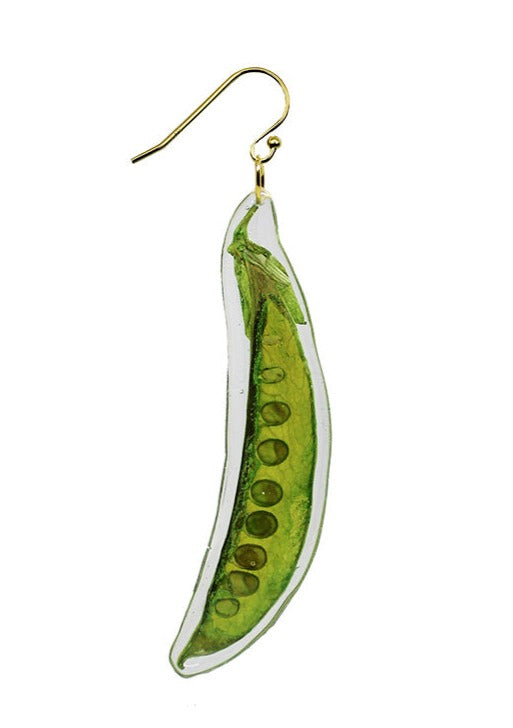 Resin Coated Pea Pod on a French Hook Earring