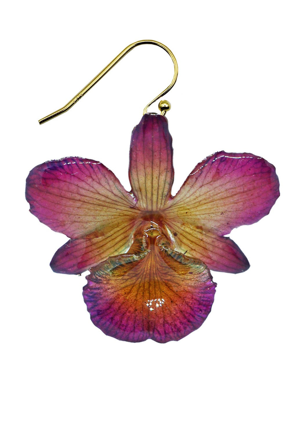 Resin Coated yellow and purple orchid on French hook earring