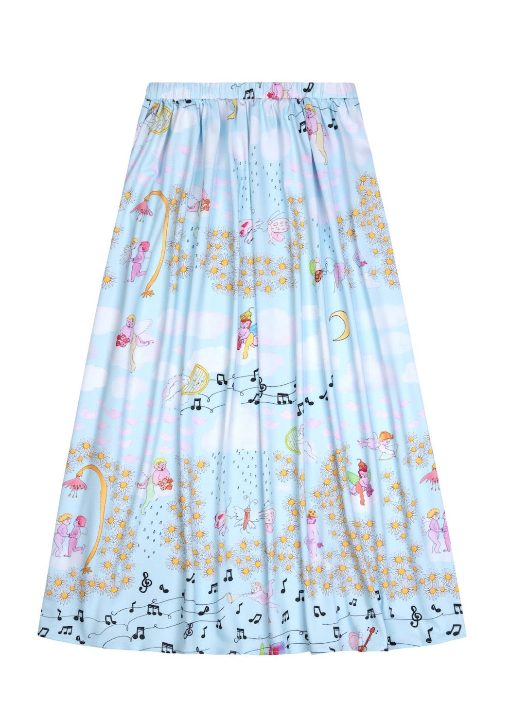 The perfect pull-on skirt in Bad Girls Go to Heaven print. Meticulously joyful, Bad Girls Go to Heaven features hand-illustrated in happy dancing bugs and high-flying cherubs.