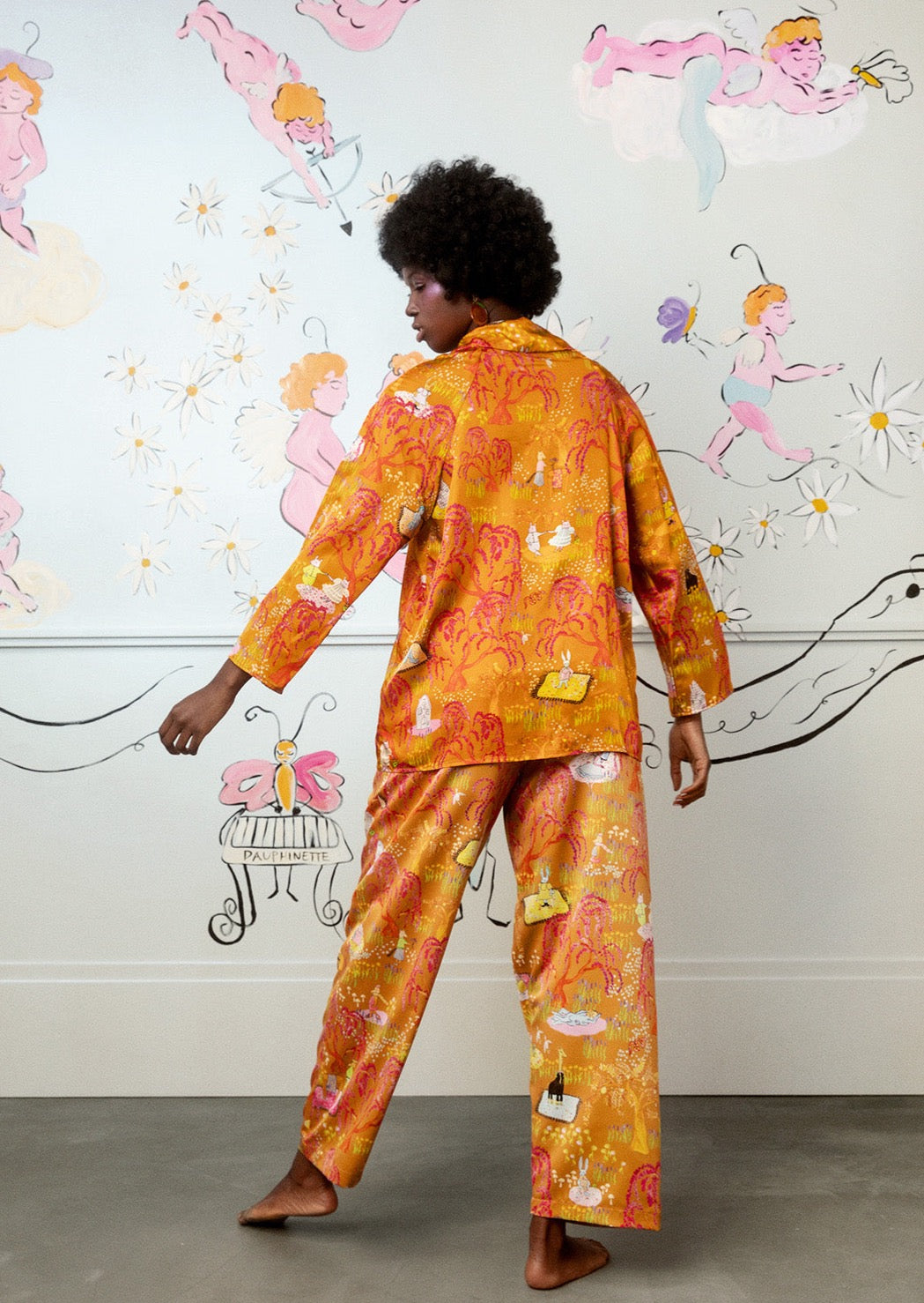 Relax into angelically soft viscose, printed in our SS22 Whiskey Business print. Happily suited animals relax, dance, and situate amongst frabjously fuchsia willow trees-- a guaranteed mood lift.