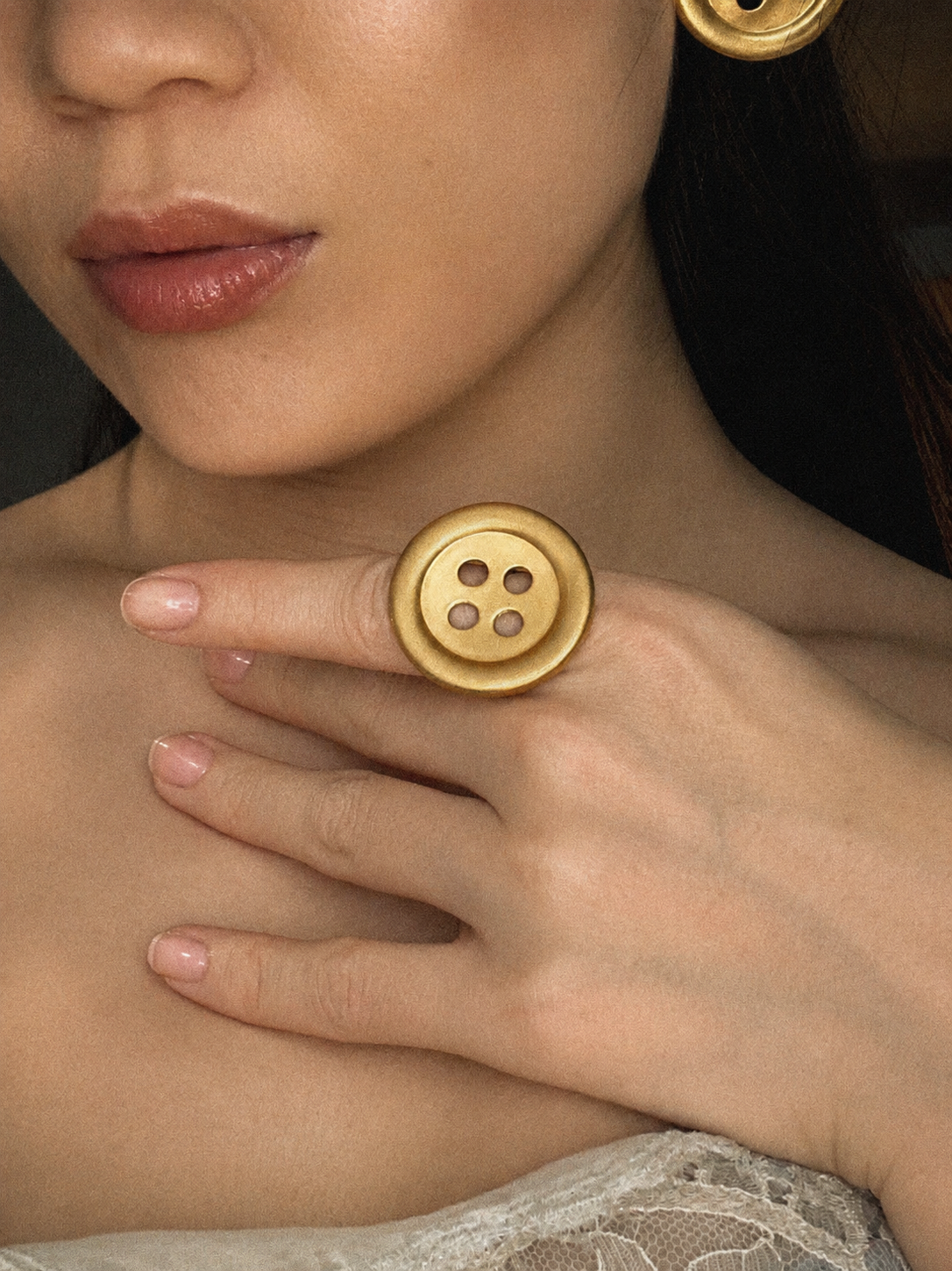 Button Ring in Brushed Gold