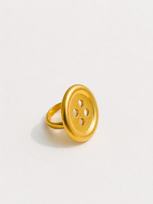 Button Ring in Brushed Gold
